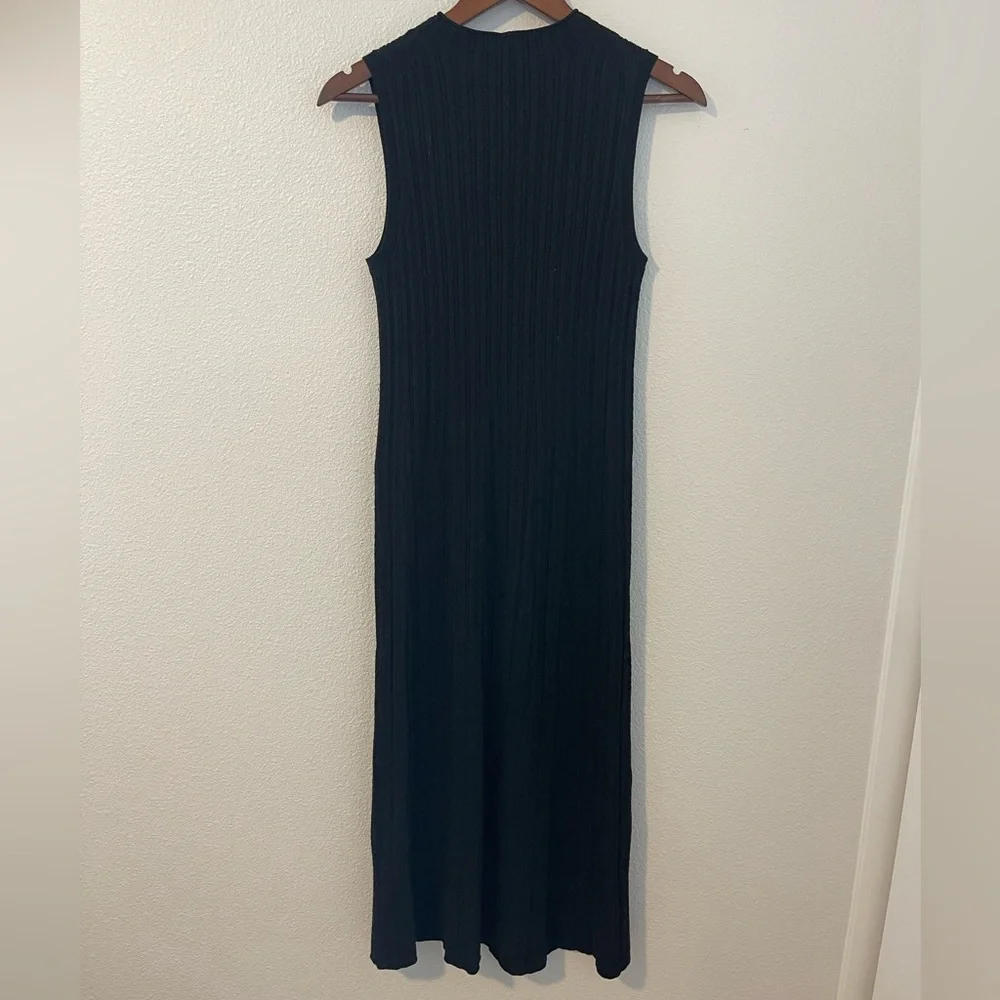 Theory Black Cable Knit Wool Blend Sleeveless Midi Dress - Picture 7 of 7